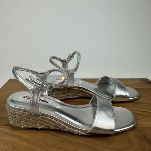 New NWOB Big Kids Steve Madden Silver Espadrille‎ Wedge Heeled Sandals Size 4 Y